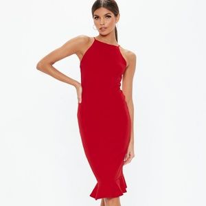 Missguided Red Scuba Square Neck Bodycon Dress